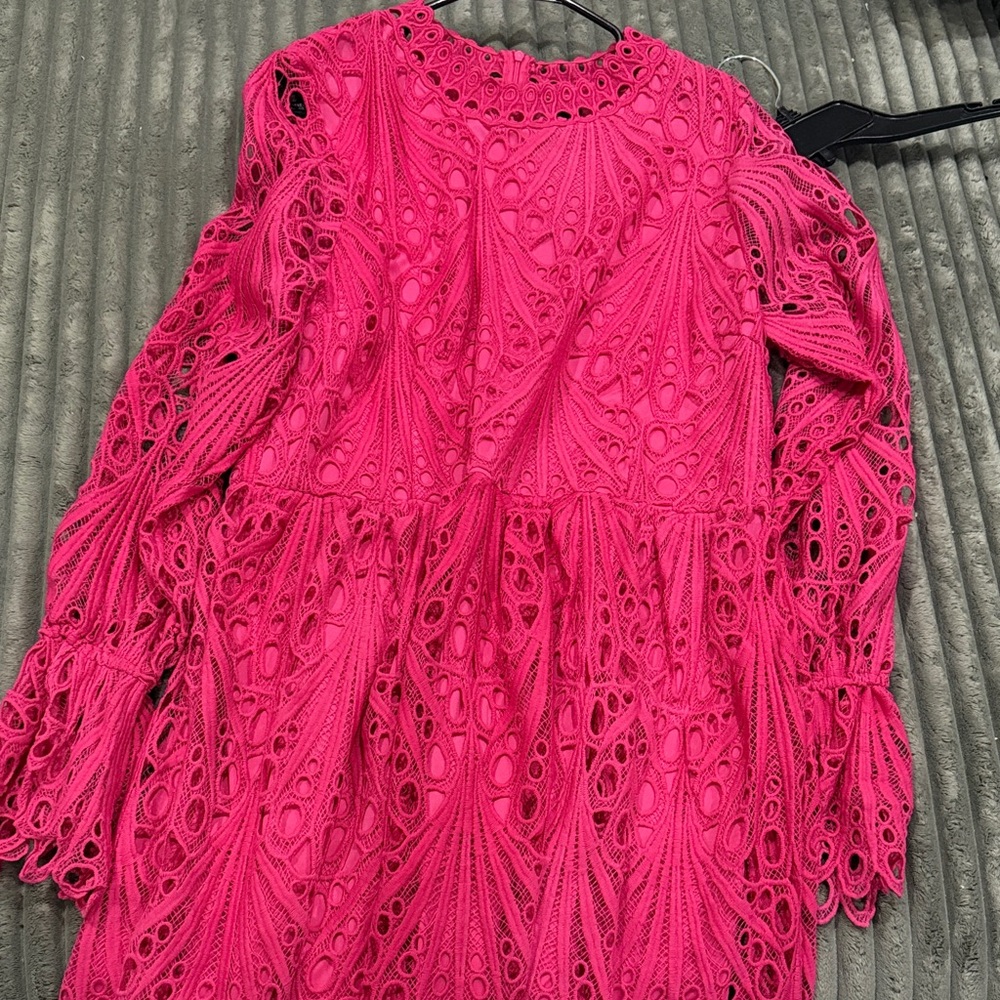 Boohoo Plus Pink Long Sleeve Lace Dress